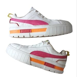 Puma Mayze White/Pink/Orange Platform Sneakers Women's Tennis Shoes  9.5